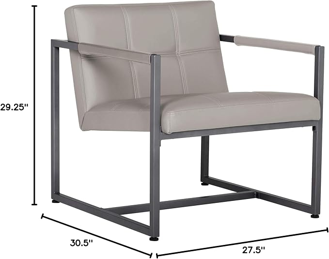 Camber Modern Accent Chair in Blended Leather, Pewter Gray/Mushroom