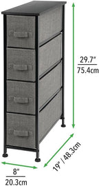 mDesign Narrow Dresser Storage Tower Stand with 4 Removable Fabric Drawers - Steel Frame, Wood Top Organizer for Bedroom, Entryway, Closet - Lido Collection - Charcoal Gray