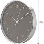 LUUK LIFESTYLE Silent Quartz Wall Clock, Nordic and Minimalist Design, Interior Decoration for Living Room, Kitchen, Bedroom, Dark Grey and Silver
