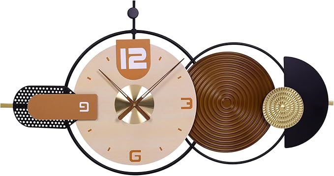 38x20 Inch Large Modern Wall Clock for Living Room - Metal & Wood Combination, Silent Non-Ticking Battery Operated Decorative Clock for Home, Bedroom, Kitchen, Office