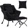 Lazy Chair with Ottoman, Large Lounge Accent Chair with Ottoman and a Throw Pillow, Black Reading Chair for Living Room Bedroom Dorm Room Office Apartment Relaxing Use