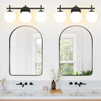 3-Light Bathroom Light Fixtures, Matte Black Vanity Lights for Bathroom with Milky White Glass Ball Shade, 18.9 inch Bathroom Lighting Fixtures Over Mirror, Wall Sconce for Bedroom (Bulb Not Included)