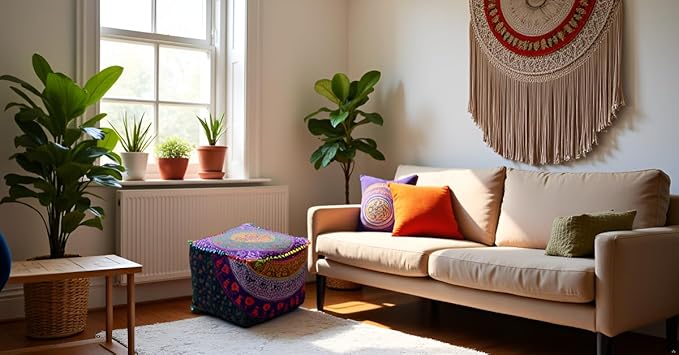 CRAFT KALA Mandala Meditation Floor Pillows Square Pillow Cover Seating Decorative Adults Bohemian Floor Cushion Cover Outdoor Living Room Throw Ottoman Poufs Cover 18X18X14 inches, Multi Six Color