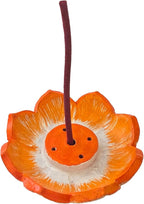 Clay Ceramic Incense Holder Orange Flower Design| Eco-Friendly Incense Burner Ash Catcher |Incense Sticks Stand | Handmade on Potter's Wheel & Hand-Painted
