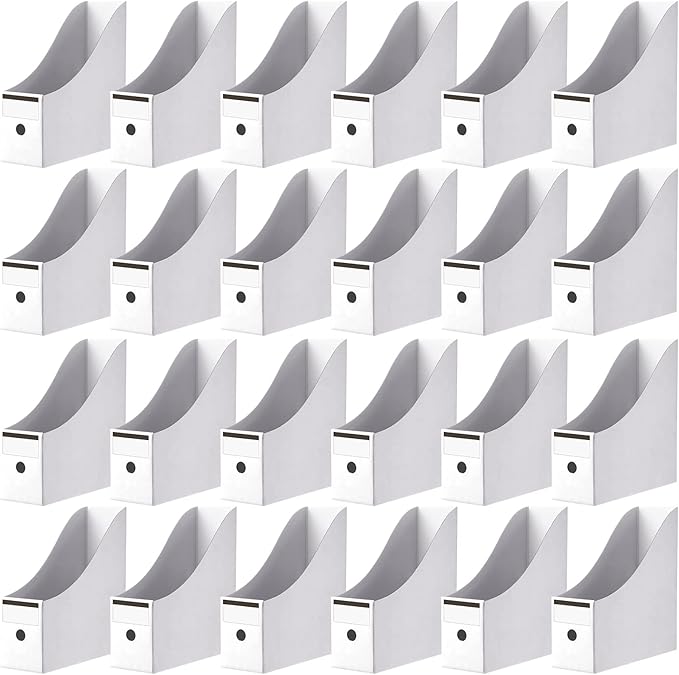 Thenshop 24 Pcs Cardboard Magazine File Holders Magazine Book Bin Box with Label Sticker Paper Organizer Storage Folder for Desk Shelves School Classroom Office Supplies(Classic,White)