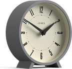 JONES CLOCKS® Venus Desk Clock | Modern Round Design | Gray | Stylish Retro Look for Shelf, Table, Mantel or Bedside