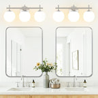 3-Light Bathroom Light Fixtures, Brushed Nickel Vanity Lights for Bathroom with Milky White Ball Shades, 18.9 inch Bathroom Lighting Fixtures Over Mirror, Wall Sconce for Bedroom (Bulb Not Included)