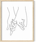 Holding Hands Wall Art Interlocking Fingers Continuous Line Drawing Love Connection 16x20 Inch Oak Wood Beige Framed Modern Romance Print for Bedroom