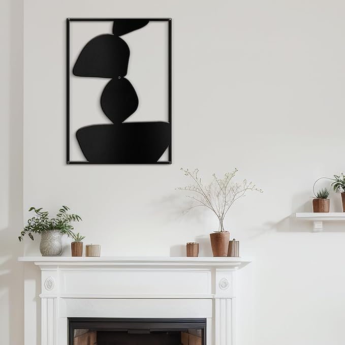 SIGNLEADER Metal Wall Art Decor Abstract Shapes Minimalist Modern Abstract Wall Sculpture Hangings Home Decoration for Living Room, Bedroom, Bathroom, Kitchen, Outdoor - 18" Black