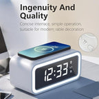 IHAO 5in1 Multi-Functional Alarm Clock with Wireless Charging 15W Fast Charger for Phone & Earbuds 3 Group Alarms, Dimmable Night Light, USB Port, Digital Clock Adjustable Light Mini Mirror QXF-805