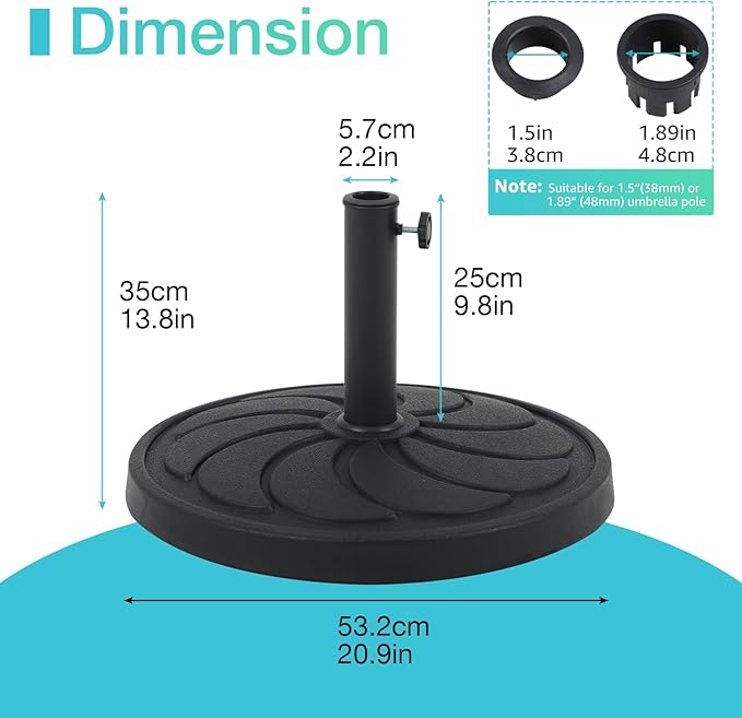 COBANA Patio Umbrella Base, 40lbs Outdoor Heavy Duty Resin Umbrella Stand for Garden, Backyard, Porch, Balcony, Black