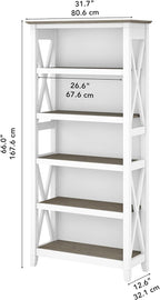 Bush Home Tall 5 Shelf Bookcase for Living Room or Home Office, Large Bookshelf, Modern Farmhouse Style, Key West Collection, Pure White and Shiplap Gray