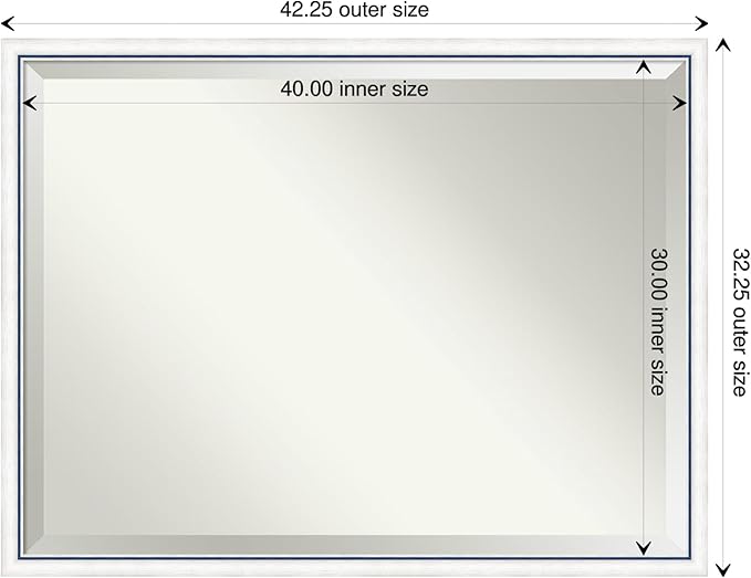 Amanti Art White Wall Mirror 32x42 Morgan White Blue Rectangle Bathroom Mirror for Wall Decor Living Room, X-Large Modern Wood Frame, Hangs Horizonally and Vertically, Bathroom Decor, Beveled Edge