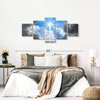 Elephant Stock Stairway To Jesus Christ Wall Art Multi Piece Canvas - 5 Panel Christian Pictures Decor - Digital Design Canvas Print - Christian Wall Decor - 68" X 30"