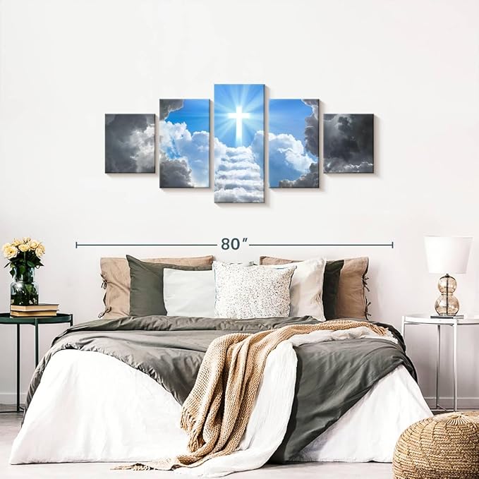Elephant Stock Stairway To Jesus Christ Wall Art Multi Piece Canvas - 5 Panel Christian Pictures Decor - Digital Design Canvas Print - Christian Wall Decor - 68" X 30"