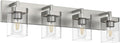 4-Light Bathroom Light Fixtures, Brushed Nickel Vanity Lights for Bathroom, Kitchen, Living Room, Modern Bathroom Vanity Lights with Clear Glass Shades