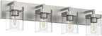 4-Light Bathroom Light Fixtures, Brushed Nickel Vanity Lights for Bathroom, Kitchen, Living Room, Modern Bathroom Vanity Lights with Clear Glass Shades
