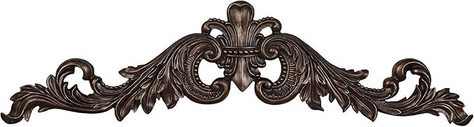Salvatar Wall Art Topper | Large, Wide Doorway Design | Antique Bronze Metallic Finish | Openwork Acanthus Leaf Scrolls with Ornate Fleur De Lis | Hang Alone or Above A Wide Door, Window, or Artwork