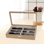 6-Slot Wood Sunglasses Organizer Eyeglasses Jewelry Watch Display Holder Collection Case
