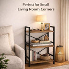 Small Bookshelf for Small Spaces, 3-Tier Industrial Bookcase with Metal Frame and Wood Shelves, Narrow Storage Shelf for Living Room, Bedroom, Apartment