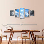 Elephant Stock Stairway To Jesus Christ Wall Art Multi Piece Canvas - 5 Panel Christian Pictures Decor - Digital Design Canvas Print - Christian Wall Decor - 74" X 34"