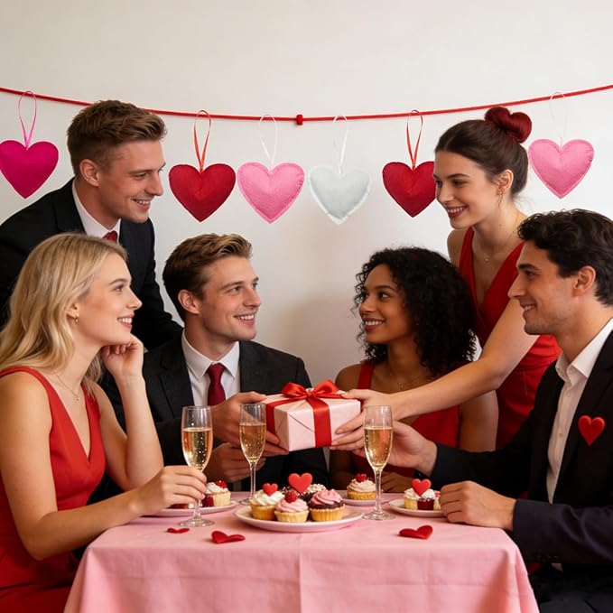 Felt Heart Ornament, 24Pcs Valentines Day Felt Heart Hanging Ornaments Red Pink Hearts Shaped Ornament Bulk for Valentine Day Wedding Anniversary Party Decorations