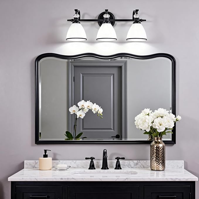 ANDY STAR Milky Glass Bathroom Vanity Light Over Mirror, 3-Light Matte Black Bathroom Light Fixtures with Frosted Glass, 22.5 inch Modern Vanity Lighting Wall Mount, E26 Base, Bulbs Not Included