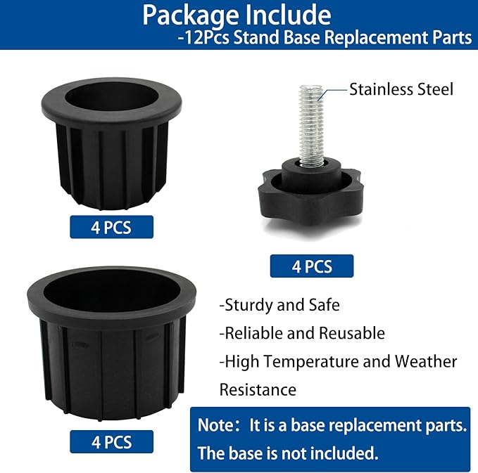 12Pcs Umbrella Base Stand Hole Ring Plug Cover and Cap Patio Umbrella Stand Replacement Parts Umbrella Stand Base Stabilizer Sleeve with M8 Thread Replacement Hand Knob Threaded