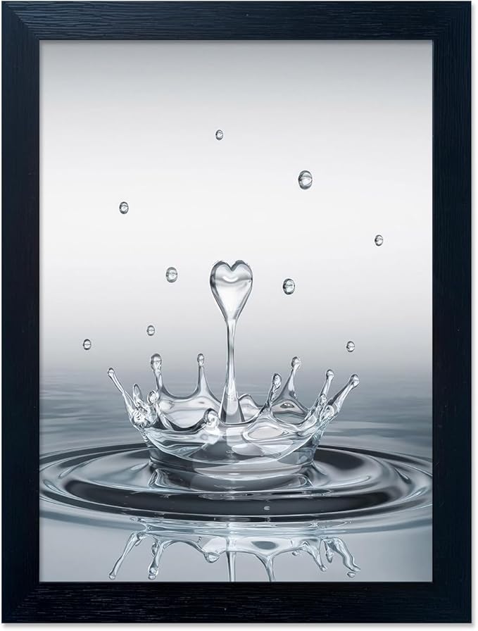 Bathroom Pictures Wall Decor, Guest Bathroom Decor Wall Painting, Heart Water Drop Splash Modern Canvas Pictures Print, Black Framed Artwork