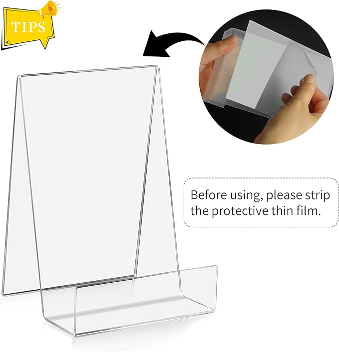 ZOEY Acrylic Book Stand with Ledge Clear Display Easels Plate - 5 Pack Large Book Holder Easel Stand for Display, Music Sheets, Artworks, CD, Tablet Holder (Large)