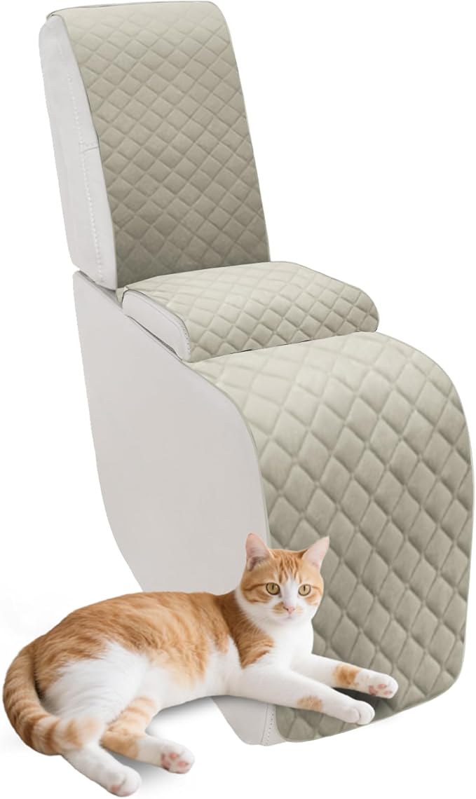 Reclining Sectional Couch Covers Velvet L Shape Recliner Sofa Middle Console Cover for Dogs Pets Washable Anti Slip 1 Additional Recliner Center Console Slipcovers (1 Console, Light Gray)