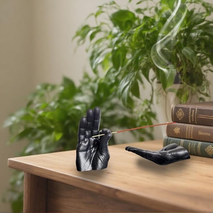 Hand Statues Incense Holder - Incense Burner Ash Catcher, Handcrafted Incense Stick Holder with Ash Catcher, Artisan Incense Burner for Meditation & Yoga (Black)