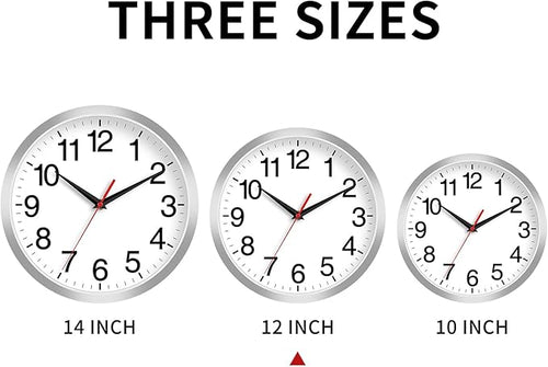 12 Inch Wall Clock Modern Battery Operated Silent Non Ticking Analog Clock Decorative for Bedroom Kitchen Bathroom Office Home Living Room (Silver)