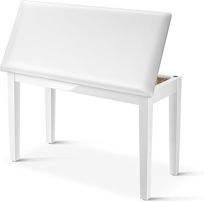 Donner Duet Piano Bench with Storage, Solid Wooden Keyboard Bench Piano Bookcase Stool Chair Seat with High-Density Sponges Padded Cushion, White