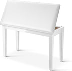 Donner Duet Piano Bench with Storage, Solid Wooden Keyboard Bench Piano Bookcase Stool Chair Seat with High-Density Sponges Padded Cushion, White