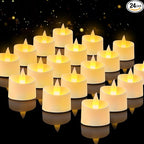 24-Pack Realistic Flameless Tea Lights, Patented Dual-LED Tech (Steady + Flicker) - Battery Operated Warm White Votives for Wedding, Valentine, Home Decor (Ivory Base, 24 Pack)