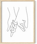 Holding Hands Wall Art Interlocking Fingers Continuous Line Drawing Love Connection 11x14 Inch Oak Wood Beige Framed Modern Romance Print for Bedroom