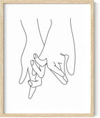 Holding Hands Wall Art Interlocking Fingers Continuous Line Drawing Love Connection 11x14 Inch Oak Wood Beige Framed Modern Romance Print for Bedroom