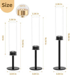 Black Hurricane Candle Holders Set of 3, Tall Metal & Windproof Glass Taper Candle Holders, Outdoor/Indoor Table Centerpieces for Weddings, Christmas, Parties, Fireplace Decor
