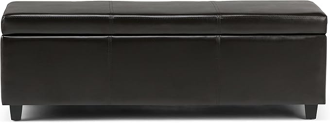 SIMPLIHOME Avalon Storage Ottoman Bench - 48 inch Wide Upholstered Vegan Leather Rectangular Lift-Top Ottoman in Tanners Brown, Contemporary Storage Bench for Living Room with High-Density Foam
