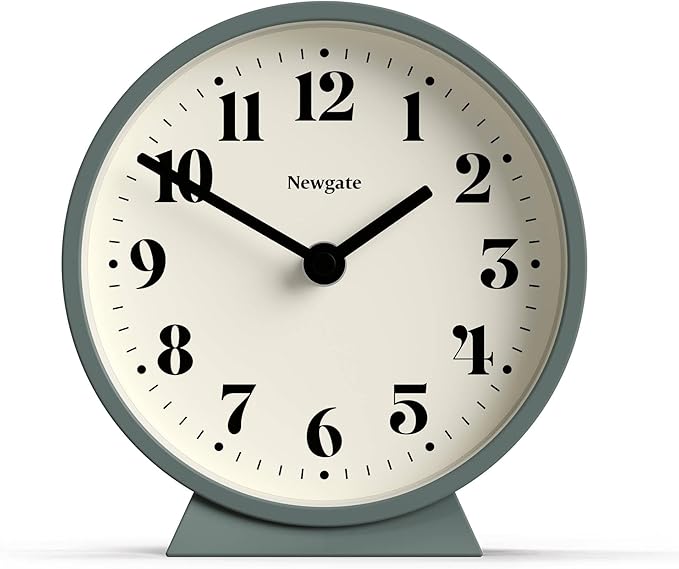 NEWGATE® Theatre Mantel Clock | Modern Classic Round Design | Asparagus Green | Contemporary Style for Desk, Table, Shelf or Bedside