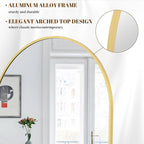 Koonmi 34"x76" Arched Full Length Mirror, Gold Large Floor Mirror with Aluminum Alloy Frame, Standing, Hanging or Leaning Wall-Mounted Vanity Mirror for Living Room and Bedroom