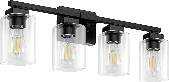 BesLowe 27" 4-Light Bathroom Light Fixture, Modern Black Bathroom Vanity Light, Bathroom Lighting Fixtures Over Mirror, Matte Black Wall Lamp, Wall Lights for Living Room Bedroom Hallway