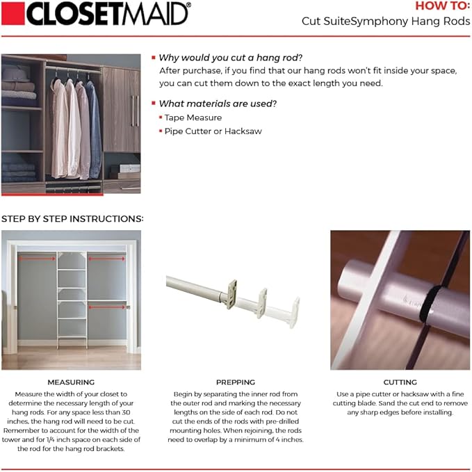 ClosetMaid SuiteSymphony Wood Closet Organizer Kit with Tower, 3 Hang Rods, Top Shelves, 4 Drawers, Doors, Adjustable, Fits Spaces 6 - 10 ft. Wide, Natural Grey