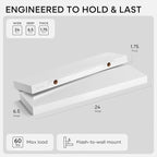Homeforia White Floating Shelves 24 inch, High End Solid Real Wood 24inch Bathroom Floating Shelf for Wall Mounted, White Wooden 24in Floating Shelves, Heavy Duty Bracket, 24 X 6.5 X 1.75 in, Set of 3