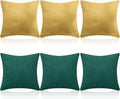Pack of 6 Decorative Velvet Throw Pillow Covers Solid Square Soft Pillowcase Set Cushion Cases for Sofa Couch Bed Car Christmas Fall Home Decor 18 x 18 inch(Gold and Green)