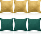 Pack of 6 Decorative Velvet Throw Pillow Covers Solid Square Soft Pillowcase Set Cushion Cases for Sofa Couch Bed Car Christmas Fall Home Decor 18 x 18 inch(Gold and Green)