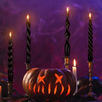 Nuanchu 4 Pcs 7.87 Inch Twisted Taper Candles Wax Unscented Smokeless Spiral Swirl Candlesticks for Wedding Holiday Dinner Party Home Decorations (Halloween Black)