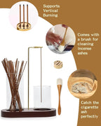2 in 1 Glass Incense Holder for Sticks with 9-Hole Upright Burner, Ash Catcher, Brush & Greeting Card, Meditation & Yoga Accessories,Gift for Home Decor (Dark Base)