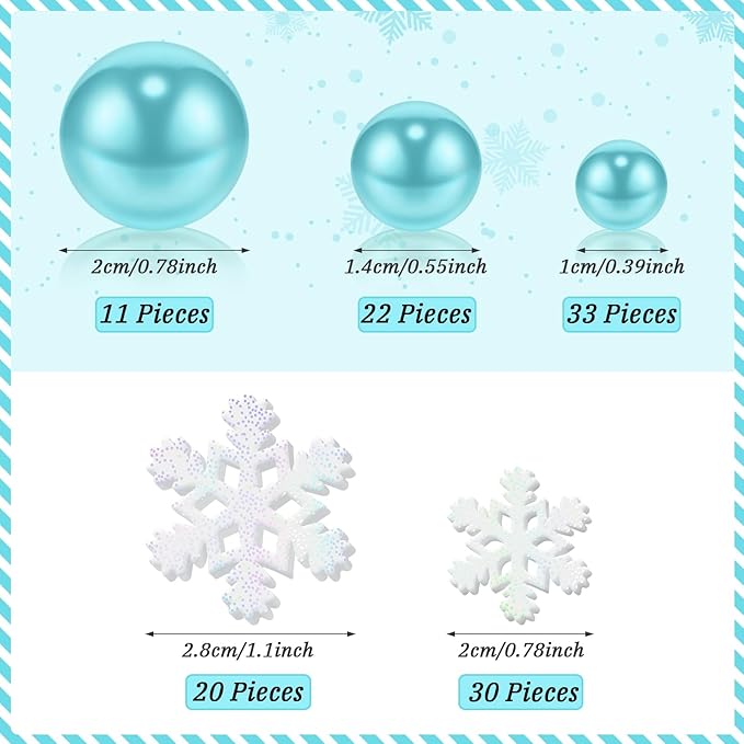 124 Pcs Christmas Vase Filler Pearls for Vase Filler Christmas Table Decor Floating Candles Centerpiece with 8 Floating Candles for Table Party Festival Decor, Not Included Clear Beads(Snowflake)